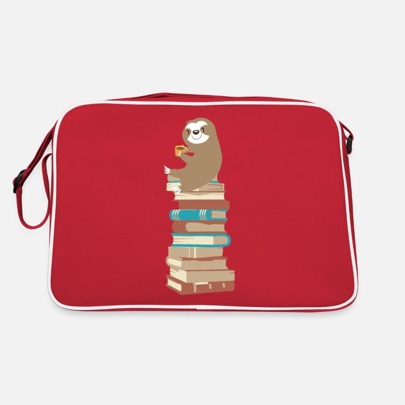 Faultier mit Kaffee auf Bücher Retro Tasche