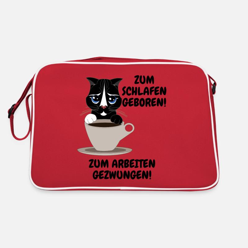 Katze, Kaffee, Arbeit, Montag, Spruch, Kätzchen - Retro Tasche - Rot/Weiß