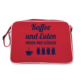 Eule Kaffee Liebhaber Glücklich Spruch Geschenk - Retro Tasche - Rot/Weiß - Hinten
