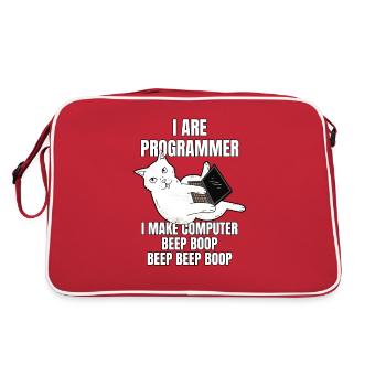 I Are Programmer Computer Cat Beep Boop I Funny IT - Retro Tasche - Rot/Weiß - Hinten