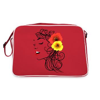 Woman with red and yellow hibiscus flowers - Retro Bag - red/white - Back