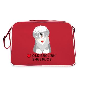 Bobtail Tshirt Bobtail Hund Shirt T-Shirt - Retro Tasche - Rot/Weiß - Hinten