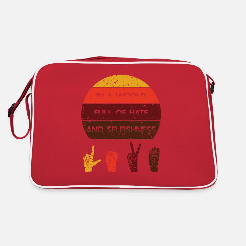 Gebärdensprache Geschenk | LIEBE Zeichensprache - Retro Tasche - Rot/Weiß