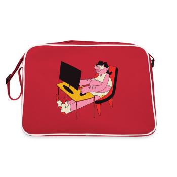 Homme laid en sous-vêtements au bureau à domicile - Sac Retro - rouge/blanc - Dos