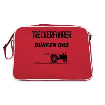 Treckerfahrer dürfen das Traktorfahrer Geschenk - Retro Tasche - Rot/Weiß - Hinten