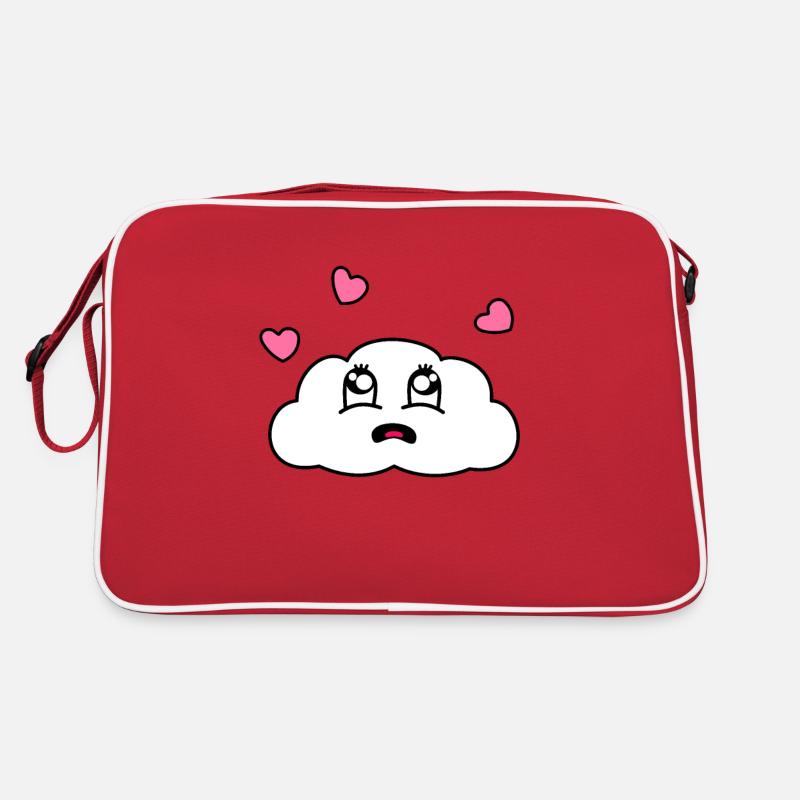 Cute Amazed Kawaii Cloud With Hearts - Retro Bag - red/white