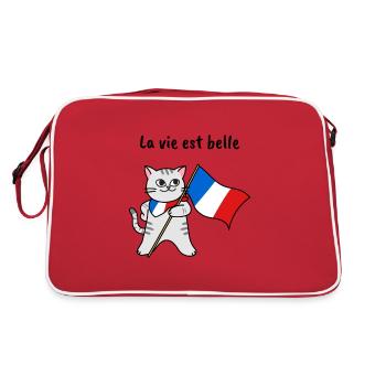 La vie est belle French cat - Retro Bag - red/white - Back