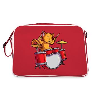 Drummer Cat Kitty Drums Funny Cat Drummer Rocker - Sac Retro - rouge/blanc - Dos