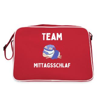 Lustiges Schaaf macht Mittagsschlaf Nickerchen - Retro Tasche - Rot/Weiß - Hinten