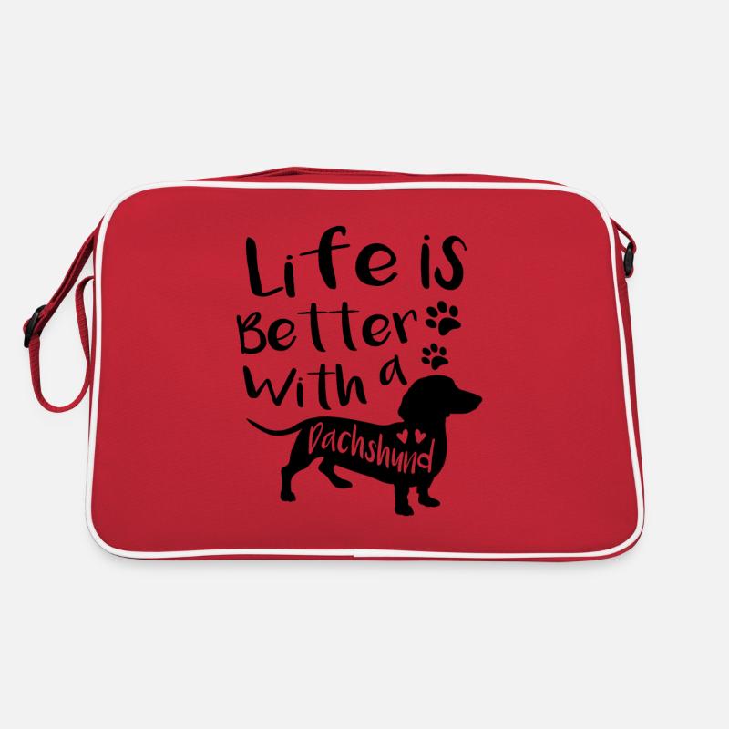 Leben ist besser mit dackel - Retro Tasche - Rot/Weiß