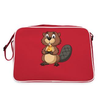 Drôle de castor avec pizza rongeur Pizza - Sac Retro - rouge/blanc - Dos
