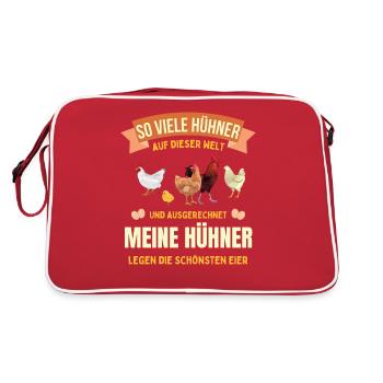 Hühner Huhn Henne Hühnerstall Hahn Bauer Landwirt - Retro Tasche - Rot/Weiß - Hinten