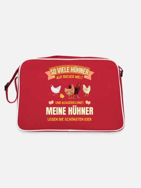 Hühner Huhn Henne Hühnerstall Hahn Bauer Landwirt - Retro Tasche - Rot/Weiß