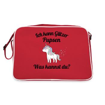 Ich kann Glitzer Pupsen Was kannst du? Einhorn - Retro Tasche - Rot/Weiß - Hinten