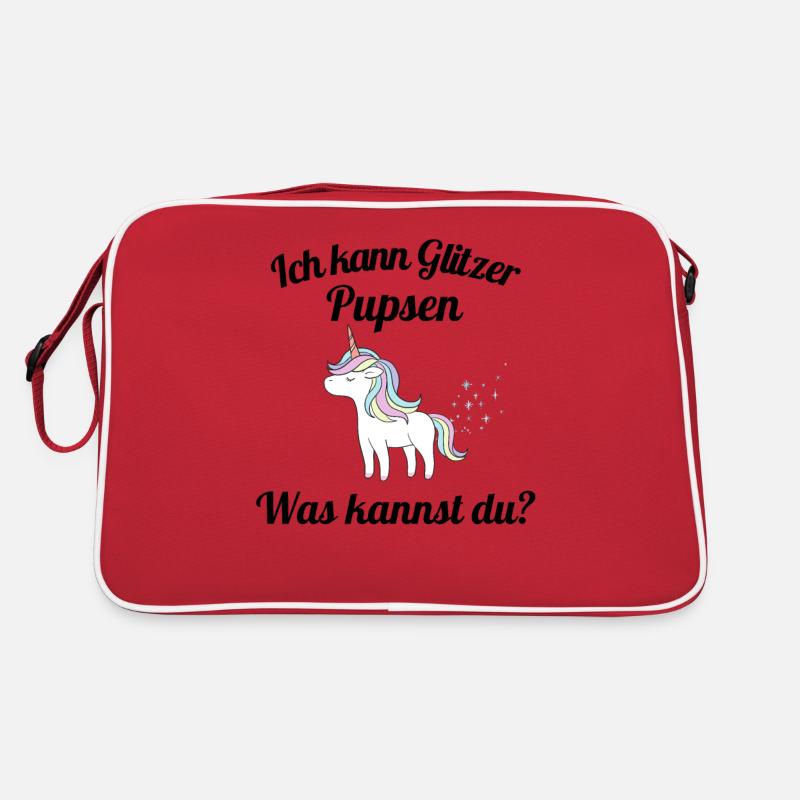 Ich kann Glitzer Pupsen Was kannst du? Einhorn - Retro Tasche - Rot/Weiß