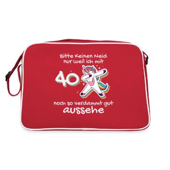 Mit 40 Verdammt Gut Aussehen Vierzigster - Retro Tasche - Rot/Weiß - Hinten
