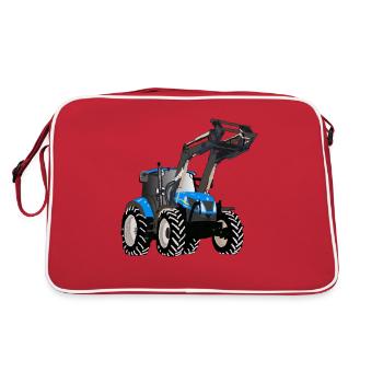 Tracteur bleu avec chargeuse frontale - Sac Retro - rouge/blanc - Dos