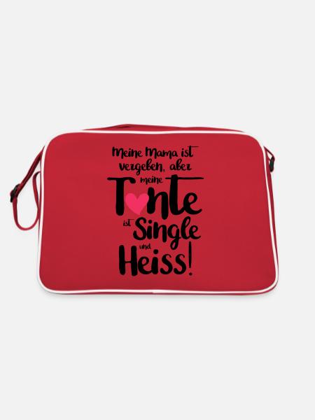 Meine Mama ist vergeben aber Tante ist Single und - Retro Tasche - Rot/Weiß - Hinten