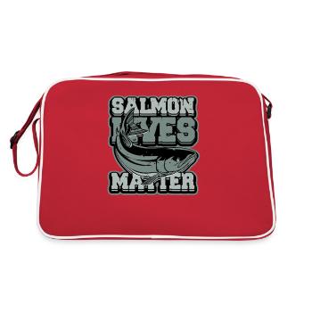 Lachs lebt wichtig – Angellachs - Retro Tasche - Rot/Weiß - Hinten