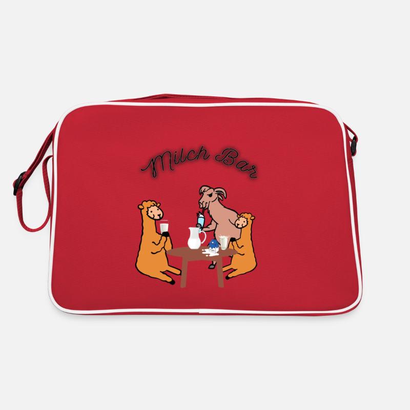 Alpaka und Lama in einer Milchbar - Retro Tasche - Rot/Weiß