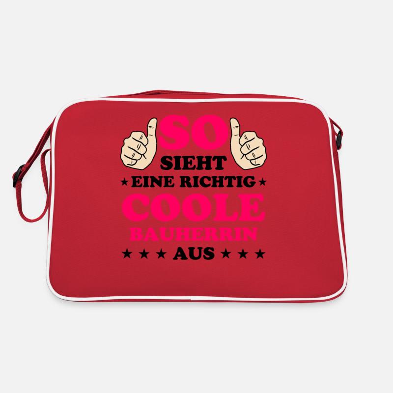 Bauherrin Geschenk Lustiger Spruch Hausbau Bauherr - Retro Tasche - Rot/Weiß