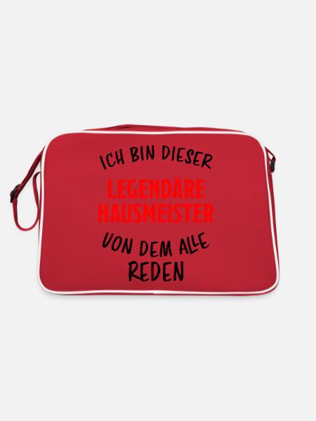 Hausmeister Lustiger Spruch Handwerker Geschenk - Retro Tasche - Rot/Weiß - Hinten