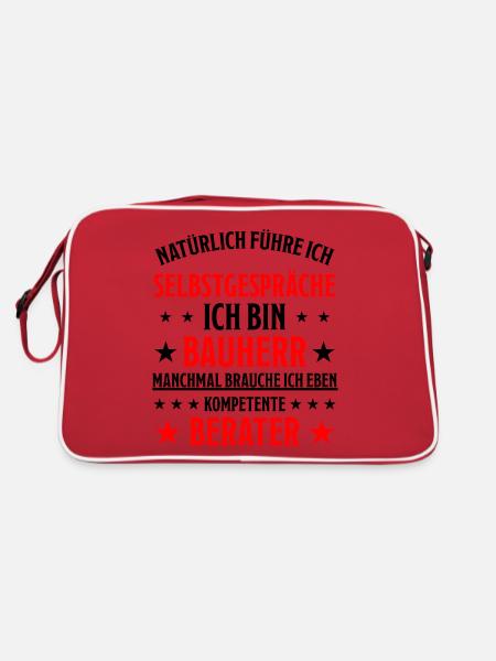 Bauherr Geschenk Lustiger Spruch Hausbau Zuhause - Retro Tasche - Rot/Weiß - Hinten