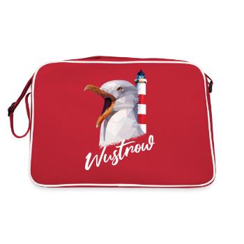Wustrow Ostsee Urlaub Küste Möwe norddeutsch - Retro Tasche - Rot/Weiß - Hinten