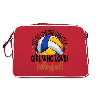 Never Underestimate A Girl Who Loves Volleyball - Retro Tasche - Rot/Weiß - Hinten