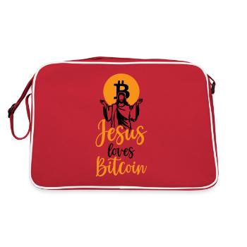 Jesus Liebt Bitcoin Crypto Coin Blockchain Geld - Retro Tasche - Rot/Weiß - Hinten