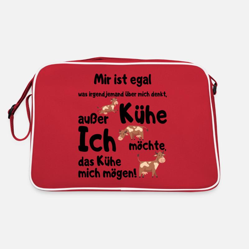 Ich möchte das Kühe mich mögen Landwirt Bauer - Retro Tasche - Rot/Weiß