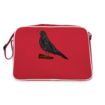 Amsel Schwarzdrossel Vogel Liebhaber Geschenk - Retro Tasche - Rot/Weiß - Hinten