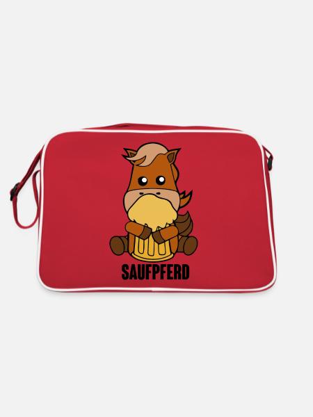 Saufpferd Pferd Pony Biertrinker Saufen Bier - Retro Tasche - Rot/Weiß - Hinten