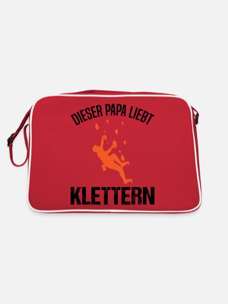 Kletterer Papa Spruch Kletterwand Geschenk - Retro Tasche - Rot/Weiß - Hinten