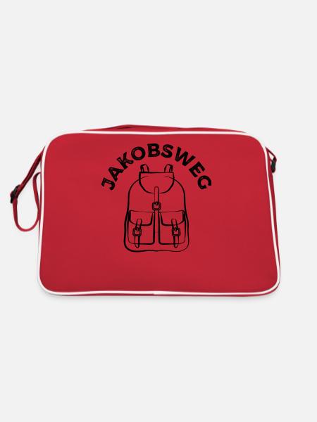 Jakobsweg - Wandern - Pilgern - Wanderer, Pilgerer - Retro Tasche - Rot/Weiß - Hinten