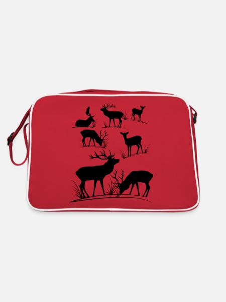 Deer, roe deer, red deer, fallow deer, deer, roe deer - Retro Bag - red/white - Back
