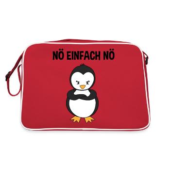 Pinguin Nö Einfach Nö Lustiger Spruch Geschenk - Retro Tasche - Rot/Weiß - Hinten