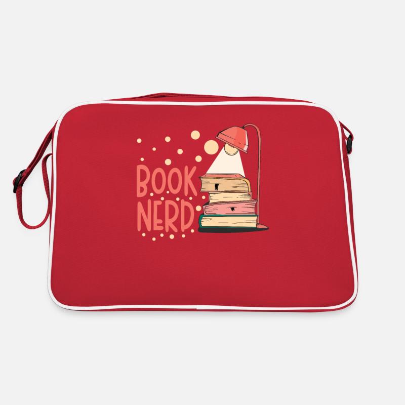 Book-nerd-bookworm-reading-book-reader - Sac Retro - rouge/blanc