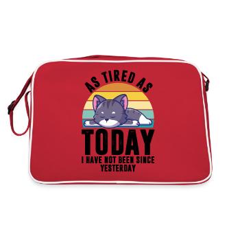 Tired Funny Sayings Lazy Kitten Pet Animal Cat - Retro Bag - red/white - Back