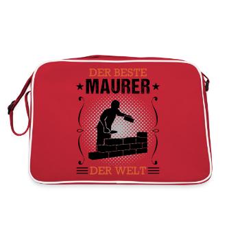 Maurer Bauhandwerker Beruf Ausbildung Geschenk - Retro Tasche - Rot/Weiß - Hinten