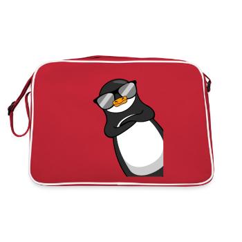 Lustiger Pinguin Mit Sonnenbrille Cooles Geschenk - Retro Tasche - Rot/Weiß - Hinten