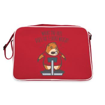 Ein lustiger Maulwurf Spruch Gewicht auf der Waage - Retro Tasche - Rot/Weiß - Hinten