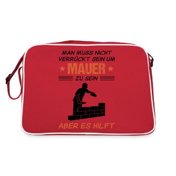 Maurer Lustiger Spruch Bauhandwerker Geschenk - Retro Tasche - Rot/Weiß - Hinten