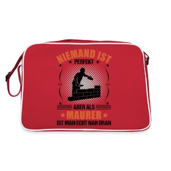 Maurer Lustiger Spruch Bauhandwerker Geschenk - Retro Tasche - Rot/Weiß - Hinten