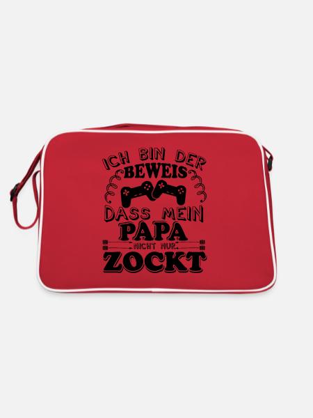 Ich bin der Beweis dass mein Papa nicht nur zockt - Retro Tasche - Rot/Weiß - Hinten