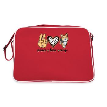 Peace Love Corgi - cute small dogs - Retro Bag - red/white - Back