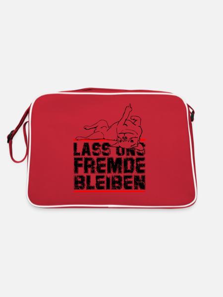Hund Statement Spruch - Lass uns Fremde bleiben - - Retro Tasche - Rot/Weiß - Hinten