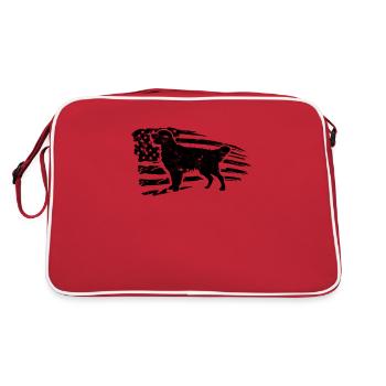 Golden Retriever dog silhoutte with american flag - Retro Bag - red/white - Back