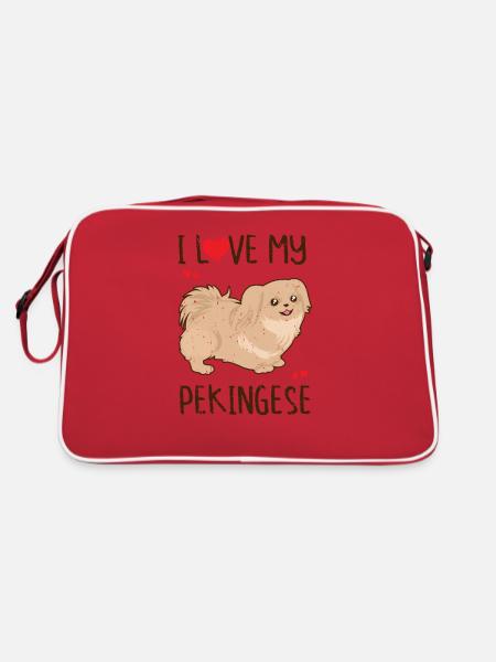 J’aime mon pékinois - amoureux pékinois - Sac Retro - rouge/blanc - Dos