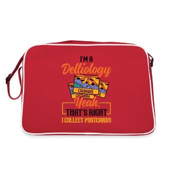 Deltiology card Colleting Deltiologist postcard - Retro Bag - red/white - Back